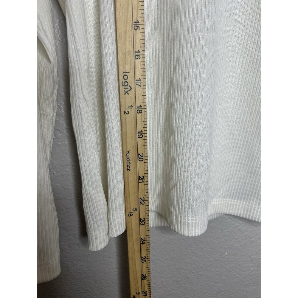 J McLaughlin Cream Ribbed Shimmer Fitted Long Sleeve Turtleneck Sweater Large - Picture 4 of 8